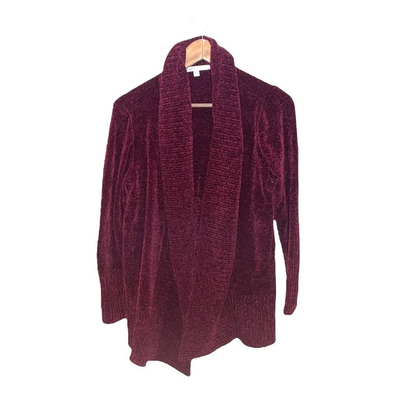 Seven7 Red Soft Chenille Cardigan Sweater Cozy Lounge Comfort Easy Size Medium - Picture 1 of 5